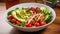 A vibrant salad bowl served on a white porcelain plate