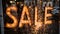 Vibrant sale neon sign explosion with glowing lights and massive detonation for a dynamic scene