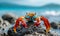 Vibrant Sally Lightfoot Crab Perched on Rocky Shore with Ocean Background, Wildlife in Natural Habitat, Coastal Ecosystem and