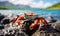 Vibrant Sally Lightfoot Crab Perched on Rocky Shore with Ocean Background, Wildlife in Natural Habitat, Coastal Ecosystem and