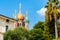 Vibrant saturated colorful domes of the Russian Orthodox Church in Sanremo