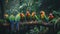 Vibrant scarlet macaw perching on green branch generated by AI