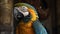 Vibrant scarlet macaw perching on tropical branch generated by AI