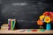 Vibrant school supplies on blackboard, back to school, Generative AI