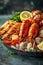 Vibrant seafood platter with lobster, lemon, and ice.