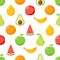 Vibrant Seamless Pattern Adorned With A Delightful Assortment Of Luscious Fruits. Apple, Lemon, Pomegranate, Watermelon