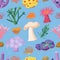 Vibrant Seamless Pattern Featuring An Array Of Underwater Plants, Creating A Mesmerizing And Captivating Design