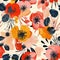 A vibrant seamless pattern of stylized flowers in full bloom