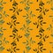 Vibrant seamless vector pattern with botanical stripes on a bright mustard yellow background