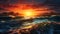 Vibrant Seascape: A Majestic Sunset Over Ocean Waves, Mountains