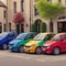 Vibrant Sedan Car Parade: 5 Colors Grace the Streets of London - AI Generated