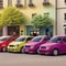Vibrant Sedan Car Parade: 5 Colors Grace the Streets of London - AI Generated