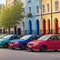 Vibrant Sedan Car Parade: 5 Colors Grace the Streets of London - AI Generated