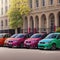 Vibrant Sedan Car Parade: 5 Colors Grace the Streets of London - AI Generated