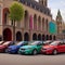 Vibrant Sedan Car Parade: 5 Colors Grace the Streets of London - AI Generated