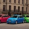 Vibrant Sedan Car Parade: 5 Colors Grace the Streets of London - AI Generated