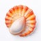 Vibrant Serenity: Exquisite Orange and White Seashell in a Pristine Landscape