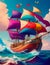 Vibrant ship sailing on high seas, a colorful maritime journey.