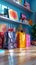 Vibrant shopping bags arranged on desk, illustrating desktop online shopping