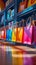 Vibrant shopping bags arranged on desk, illustrating desktop online shopping