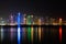 Vibrant Skyline of Doha at Night as seen from the opposite side of the capital city bay at night