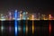 Vibrant Skyline of Doha at Night as seen from the opposite side of the capital city bay at night