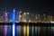 Vibrant Skyline of Doha at Night as seen from the opposite side of the capital city bay at night