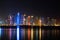 Vibrant Skyline of Doha at Night as seen from the opposite side of the capital city bay at night