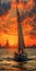 Vibrant Skylines: Sail Boat In New York Harbor At Sunset