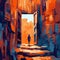 Vibrant Speedpainting Of A Person Gazing Out Of A Door In A Red City