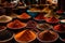 Vibrant Spice Market: Overflowing Bowls with Colorful Spices, Grains, and Seeds, Evoking a Cornucopia of Abundance