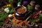 vibrant spices and herbs surrounding jambalaya pot