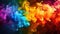 Vibrant splash of rainbow paint contrasts against a billowing flames background. Ai Generated