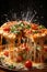 Vibrant Splashes of Flavorful Exploding Pizza - Detailed Close-Up Food Photography for Sale