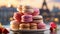 A vibrant stack of macaroons, a sweet French indulgence generated by AI
