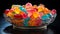 A vibrant stack of sweet food in a large bowl generated by AI