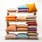 Vibrant Stacked Pillow Shelf With Organized Chaos