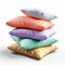Vibrant Stacked Pillows: Photorealistic Cushions In Rococo Pastels