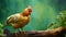 Vibrant Stage Backdrop: Hyperrealistic Chicken On Wooden Branch