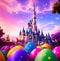 Vibrant Starry Easter Eggs and Enchanting Castle Wonderland - AI Generated Illustration