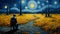 Vibrant Starry Night: Emotive Oil Painting In Whistlerian Style