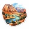 Vibrant Sticker: Cartoon Realism Of A Red River In A Hyper-detailed Desert Landscape