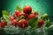 Vibrant Strawberry Slices Through Air, Splashing onto Pastel Green - A Fresh and Luscious Summer Treat
