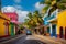 A vibrant street in a tropical city