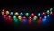 Vibrant string of colorful glass bulbs. Multi-colored electric lights garland on black background