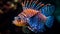 A vibrant striped lionfish swims in the colorful underwater reef generated by AI