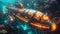 A vibrant submarine in oceanic environment. Concept of underwater exploration, marine vehicle, ocean adventure, and