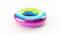 Vibrant Summer Fun: Exploring Leisure with a Colorful Inflatable Ring on a Whimsical White Backgroun