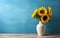 Vibrant Sunflowers on a Blue Table