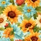 Vibrant sunflowers in a harmonious composition, creating a delightful seamless pattern